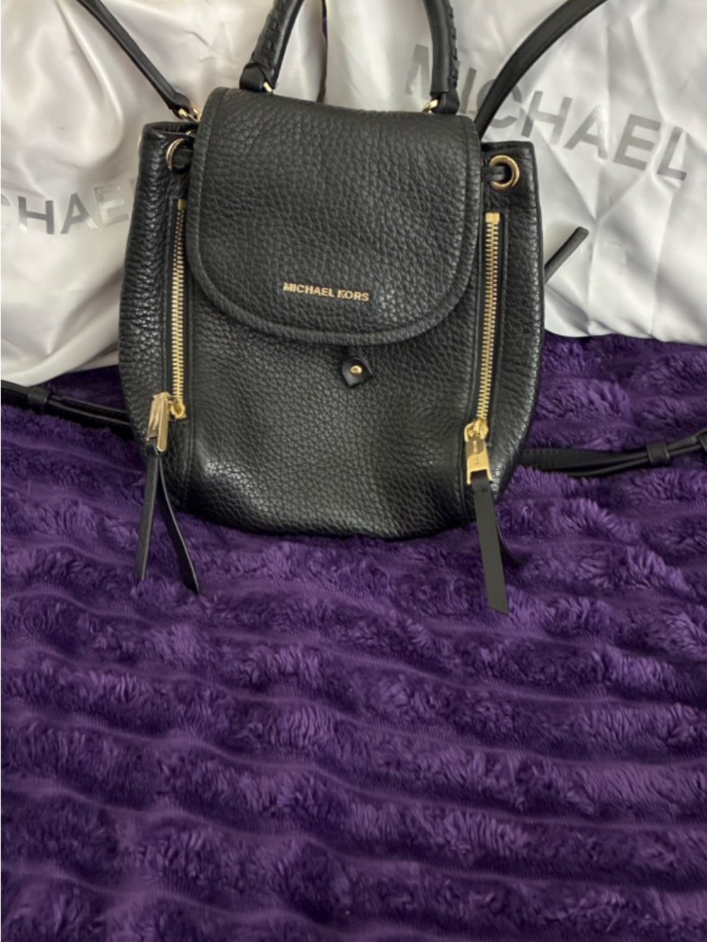 Michael Kors Black Pebbled Leather Backpack Purse